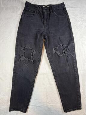 Levi's High Waisted Mom Jeans Women's W31 L29‎ Black Distressed Ripped Knees